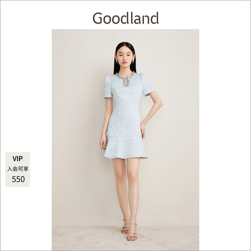 Goodland美地夏季气质名媛风提花缎面感礼服连衣裙短款LC34205740