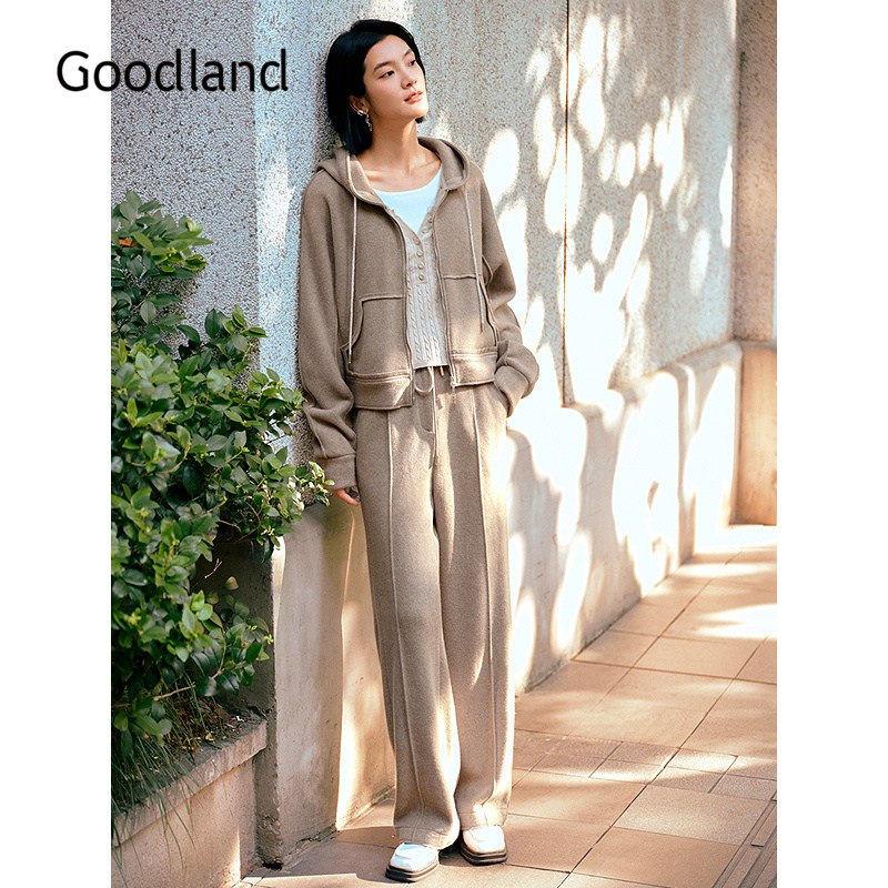 Goodland美地真丝羊绒连帽短外套女/直筒裤2025冬新款LC35510251