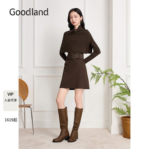 Goodland美地女装法式斗篷针织连衣裙短款2025秋新品LC35306487