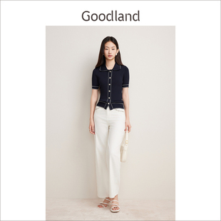 针织衫 Goodland美地2024年秋季 短袖 新款 女 气质通勤上衣polo领修身