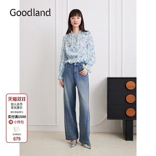 碎花上衣花边衬衫 Goodland美地女装 法式 新款 LC35370060 2025秋季