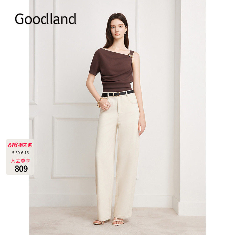 Goodland美地2026夏季新款金丝弹力阔腿牛仔裤高腰显瘦LC36220270
