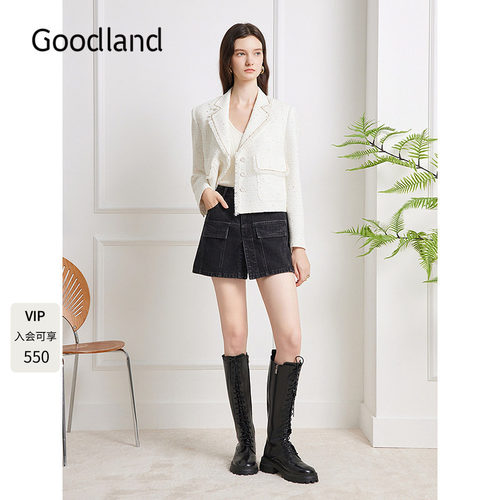 Goodland美地女装法式花纱小香风西装短外套2025秋新款LC35310020