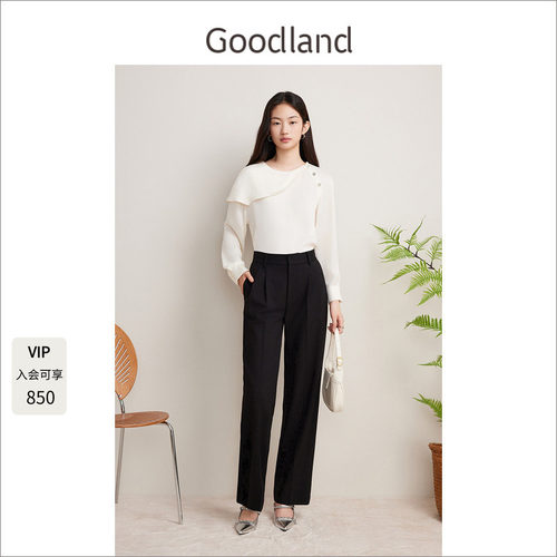 Goodland美地米白色不对称披肩衬衣女气质上衣