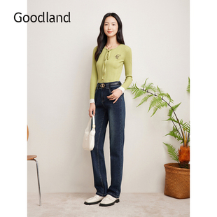 经典 新款 蓝色小脚裤 百搭牛仔裤 Goodland美地女装 女裤 2024年冬季