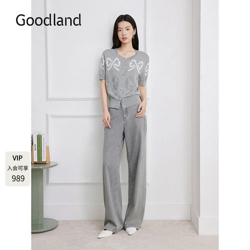 Goodland美地醋酸棉法式短袖针织开衫女夏季2026新款LC36206340