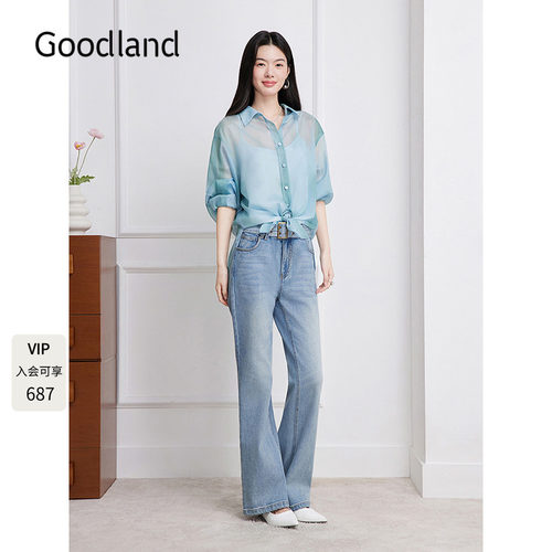 Goodland美地2026夏季新款欧根纱水墨晕染印花衬衫女LC36230090