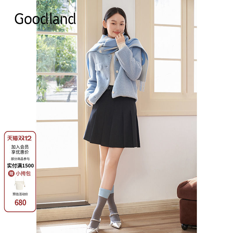 Goodland美地女装2024年冬新款100%绵羊毛环保皮草仿皮毛一体外套