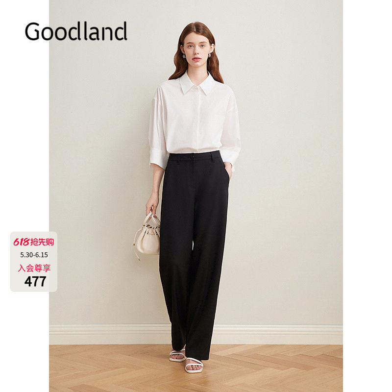Goodland美地女装2025夏新款弹力棉质蝙蝠袖宽松白色衬衫上衣