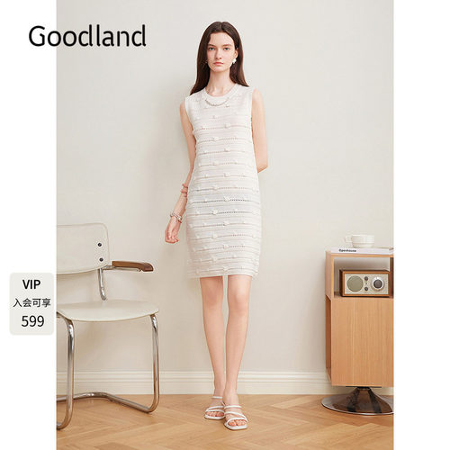 Goodland美地女装2025夏季新款透气棉质提花针织背心裙无袖连衣裙