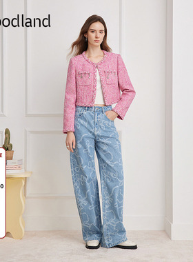 Goodland美地粉紫色小香风短外套女粗花呢2026春新款LC36110030