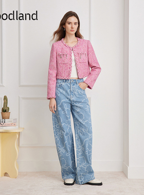 Goodland美地粉紫色小香风短外套女粗花呢2026春新款LC36110030