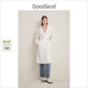 气质醋酸混纺双排扣白色风衣外套女长款 Goodland美地女装 春秋季