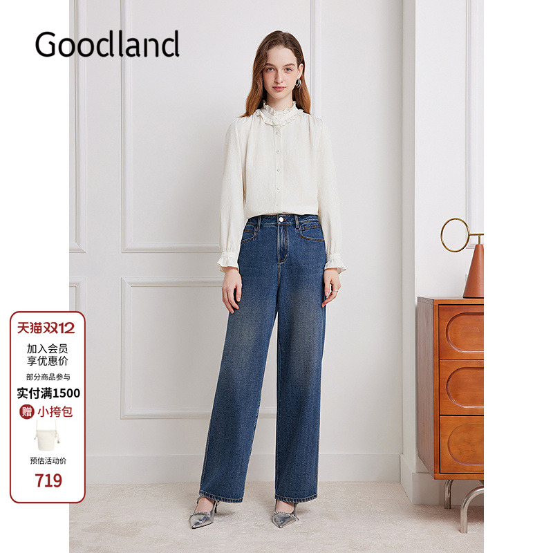 Goodland美地女装优雅法式花边衬衫上衣女2025秋新款LC35370030