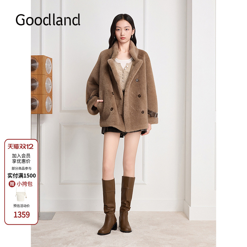 Goodland美地环仿保貂绒皮草外套皮毛一体女2025冬新款LC35510050