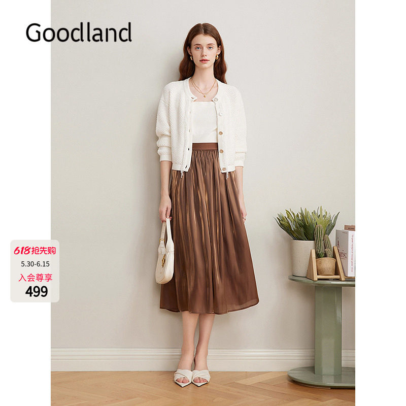 Goodland美地法式镂空水晶流苏针织开衫女短款毛衣外套LC35106450