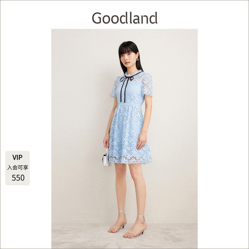 Goodland美地千金风水溶蕾丝连衣裙女夏季短款约会裙LC34205730图片