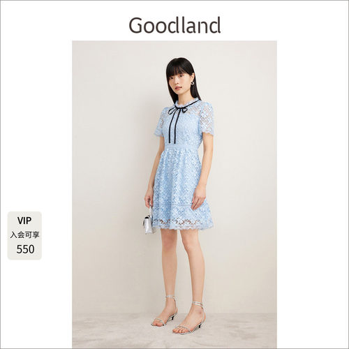 Goodland美地千金风水溶蕾丝连衣裙女夏季短款约会裙LC34205730