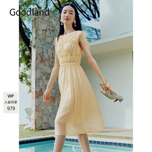 Goodland美地浪漫度假风无袖连衣裙女夏季2026新款LC36205140