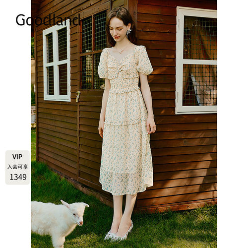 Goodland美地法式碎花连衣裙2026秋季新款浪漫蛋糕裙LC36305030