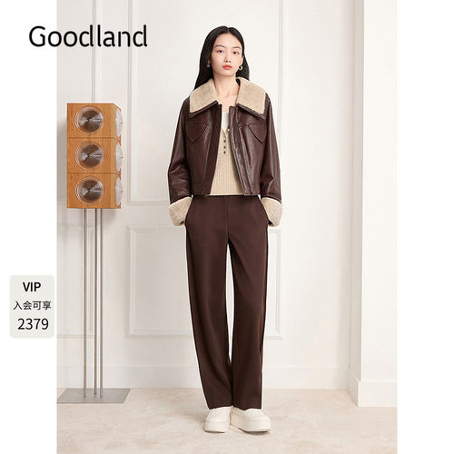 Goodland美地羊毛翻领真皮衣羽绒服女鸭绒2025冬新款LC35309060