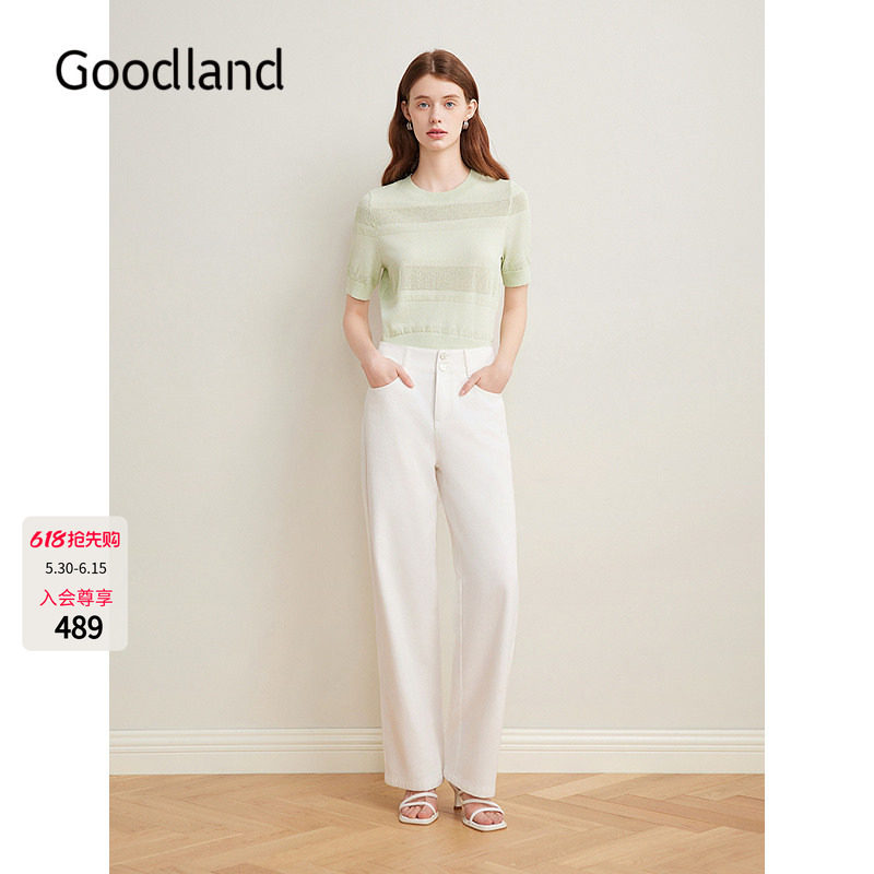 Goodland美地透气小香纱圆领短袖针织上衣女夏季薄款LC35206270