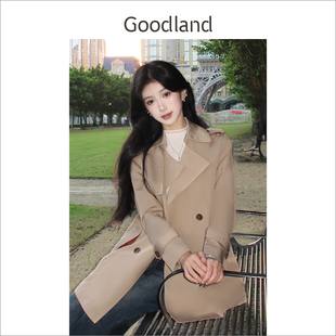 Goodland美地女装 经典 气质卡其色风衣外套中款 春季