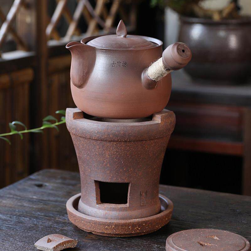 古陶坊侧把围炉煮茶壶大号黑晶炉明火碳烤炉手工白茶高端养生壶陶
