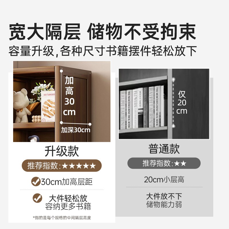 书架落地置物架家用实木书柜带门防尘透明玻O璃门一体靠墙储物柜