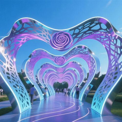 大型不锈钢廊架雕塑户外异形镀锌凉亭景观公园钢结构金属长廊广场