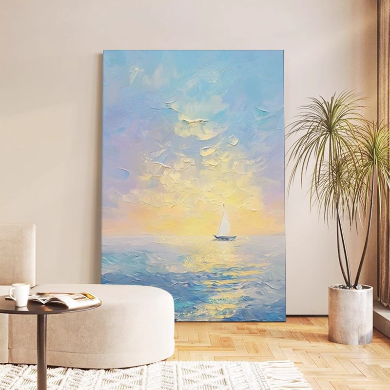 奶油风肌理海景j卧室挂画高级感客厅沙发背景墙装饰画抽象玄关壁