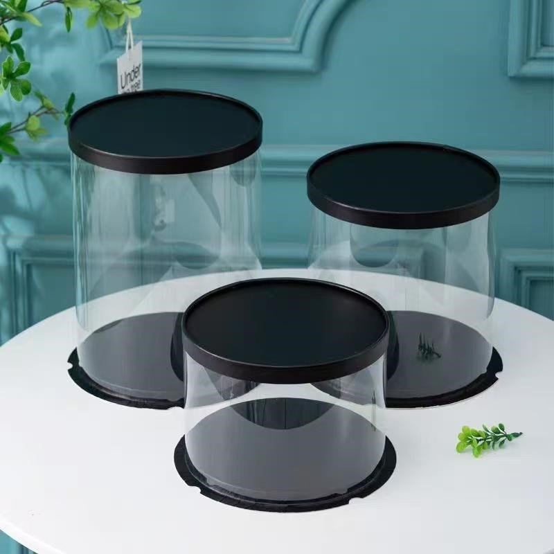 圆形全透明生日蛋糕盒黑底白底4寸6寸F8寸10寸12寸加高款黑色盒子