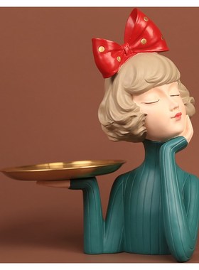 轻奢简约现代摩登女郎托盘t吹泡泡女孩情侣礼物家居装饰品树脂摆