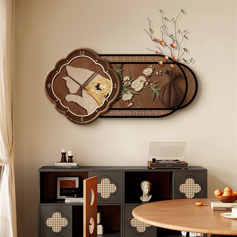 法式中古风餐厅装饰画钟表马到成功D玄关造景挂画客厅时钟挂墙壁