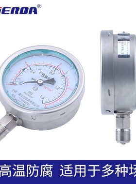 雷尔达耐震全不钢j锈压力表YN-10BF耐高温防腐防震气压液压3004