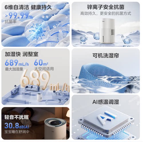 美的（Midea）小蓝鲸700自清洁无雾空气加湿器 SZ-W50