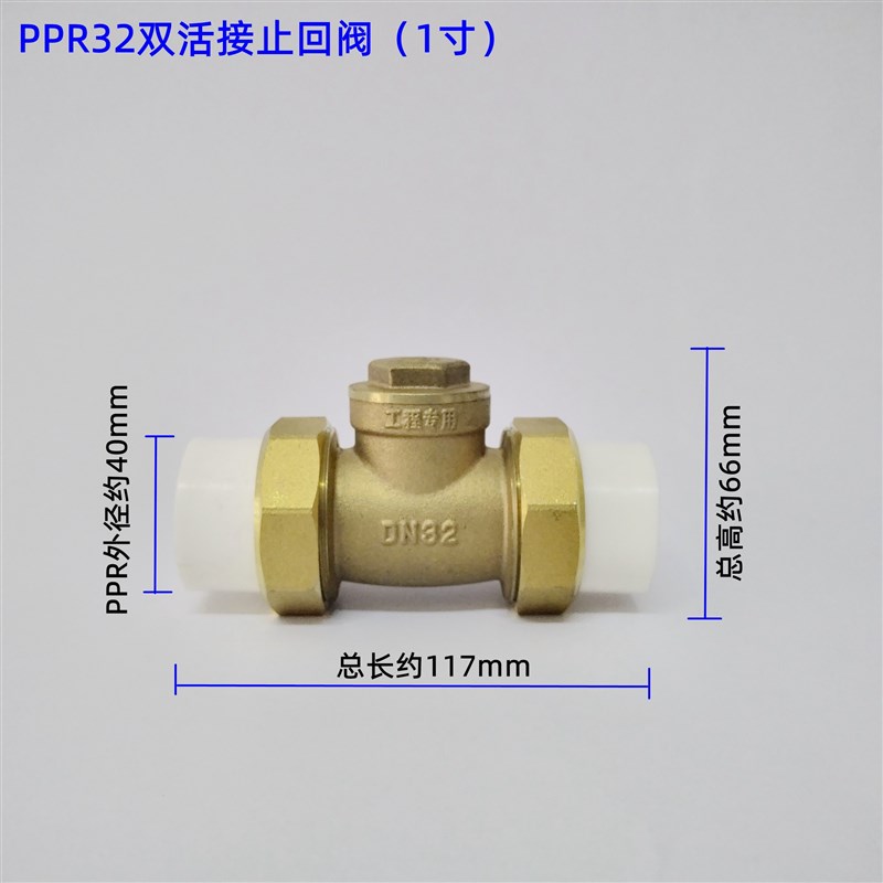 PPR水管止回阀4分6分1寸双活接卧式逆止阀黄铜内丝热熔单向阀
