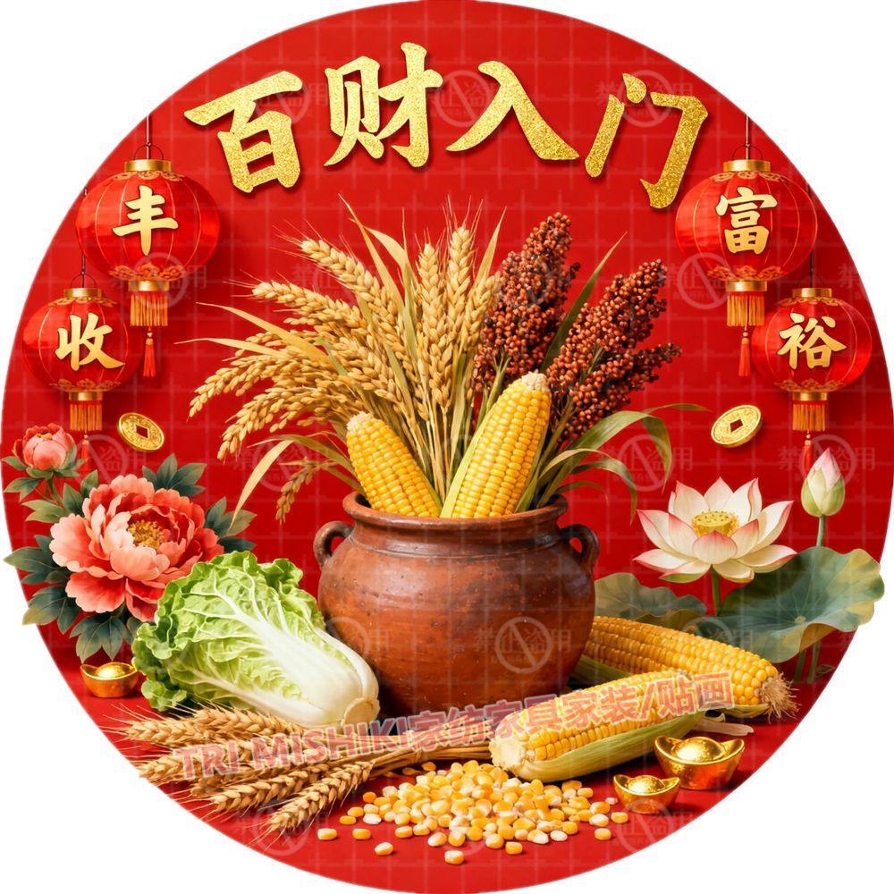 五谷丰登富裕装饰墙贴百财入门年年有余自粘门贴新年喜庆布置贴画