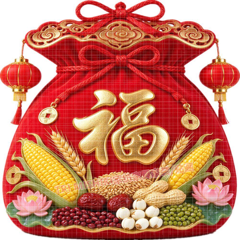 五谷丰登福袋贴纸新款喜庆红红火