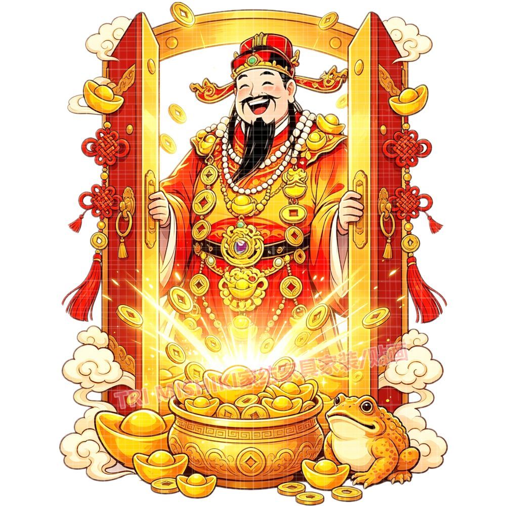 闪亮财神爷贴纸新款招财进宝自粘