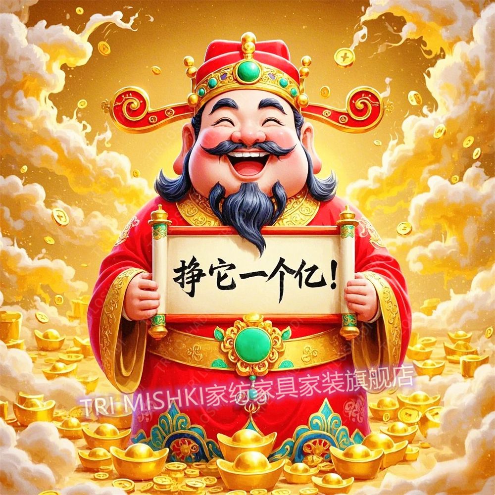 2026小目标财神爷贴纸壁画玄关墙上粘贴画生意兴隆店铺暴富贴画