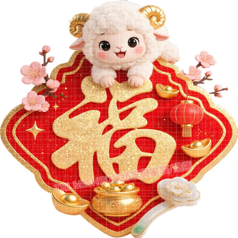 新款可爱卡通羊年福字贴纸平面