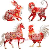 2026新款 十二生肖贴纸新年鸿运当头自粘墙贴客厅护宅吉祥门窗贴画