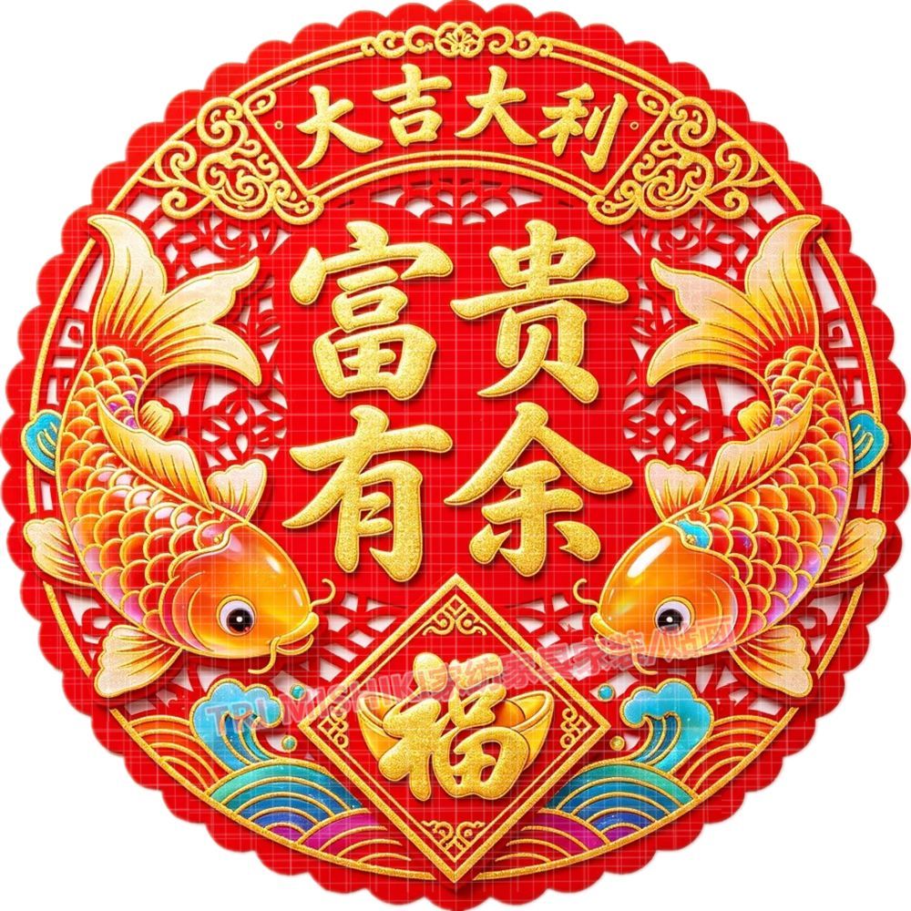 富贵有余喜庆墙贴画新年大吉大利