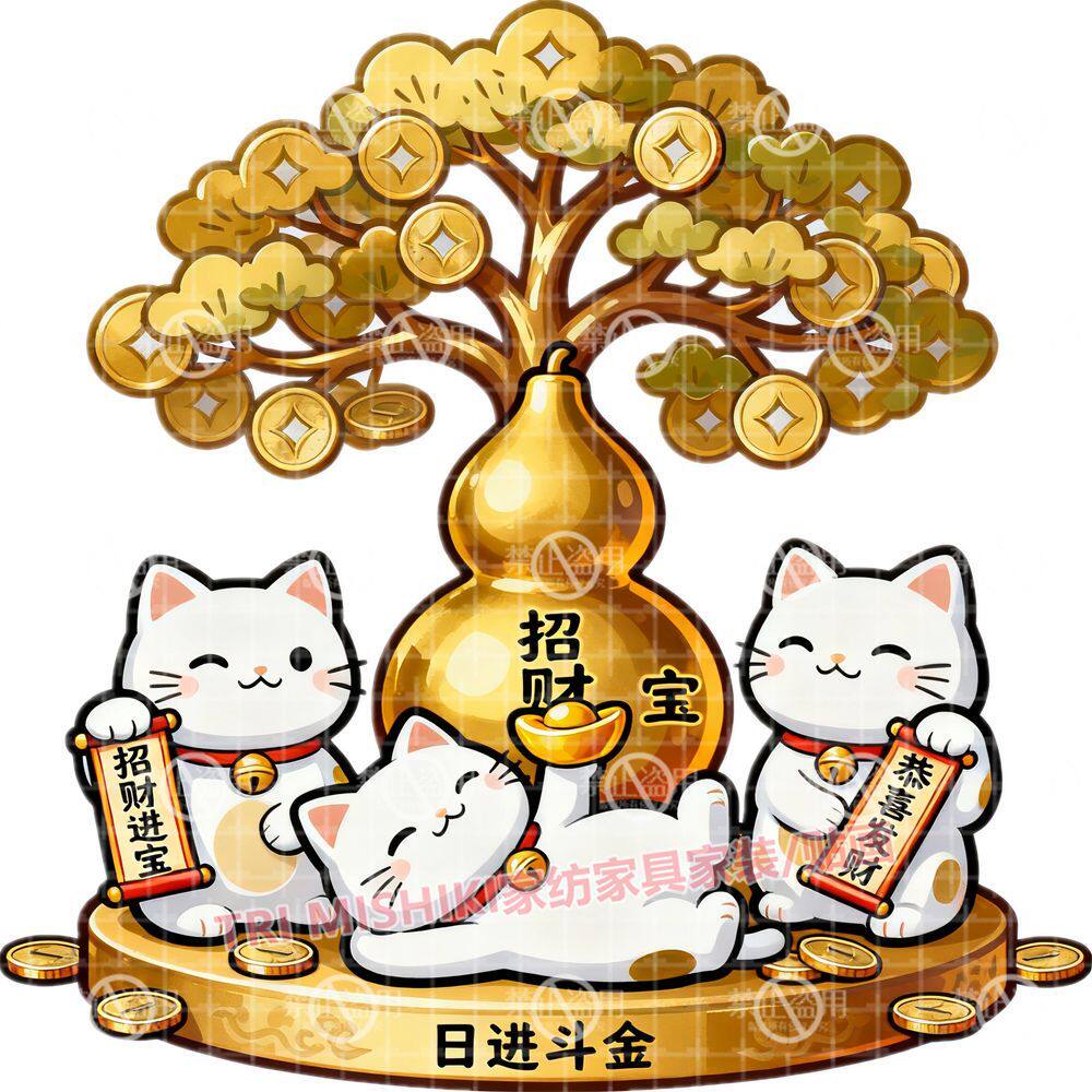 福禄招财猫贴纸爆款可爱卡通小猫自粘墙贴生意兴隆暴富门窗贴画