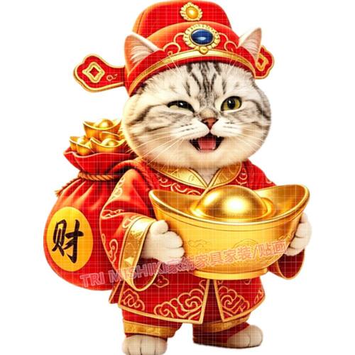 财神小猫防水自粘门贴