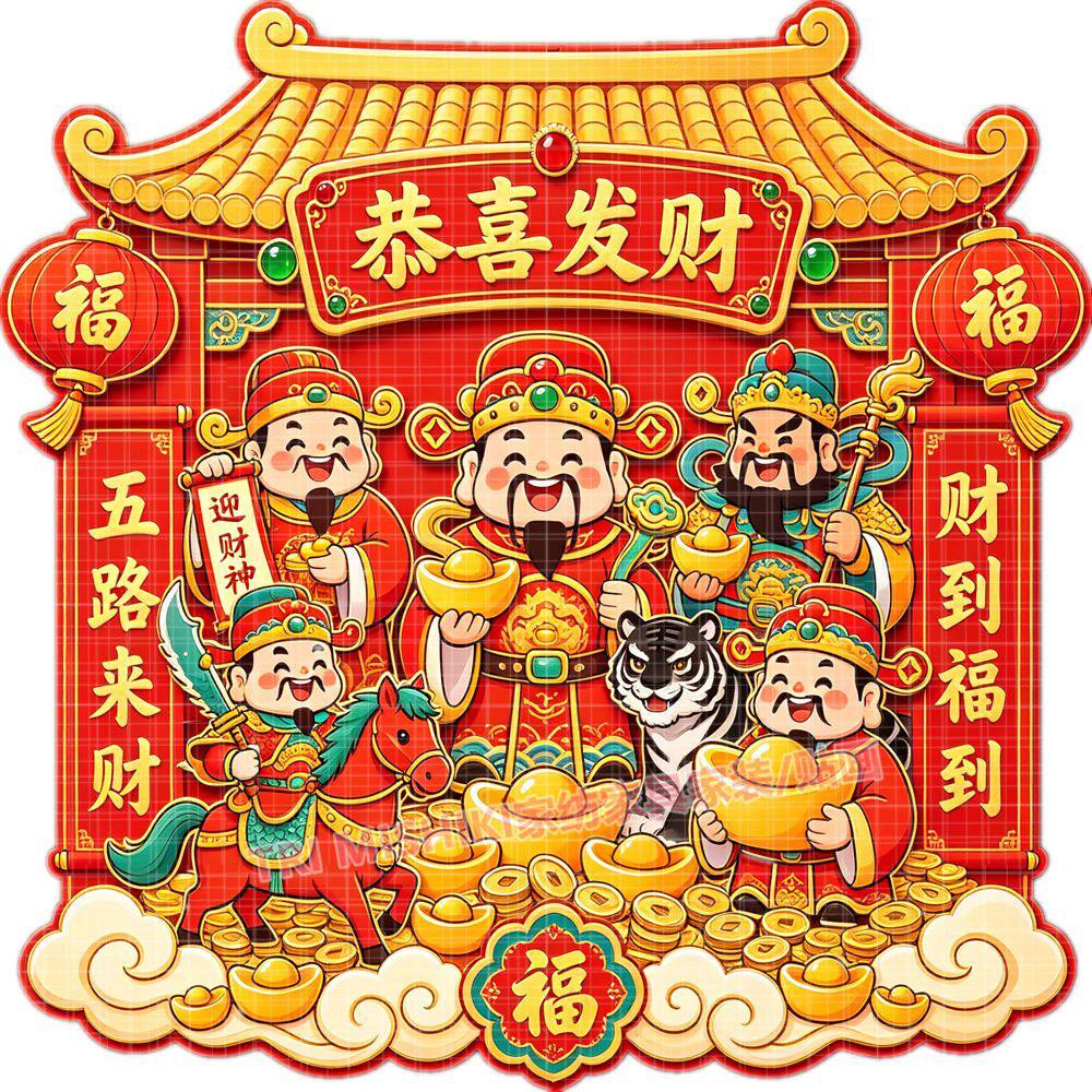 五路财神发财贴纸新年吉祥财运亨