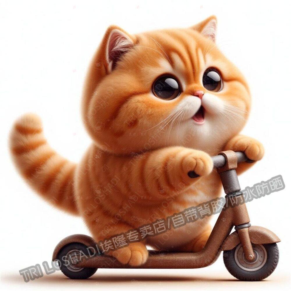 胖嘟嘟可爱橘猫贴画电动车汽车防水贴纸墙面门窗冰箱马桶贴画自粘