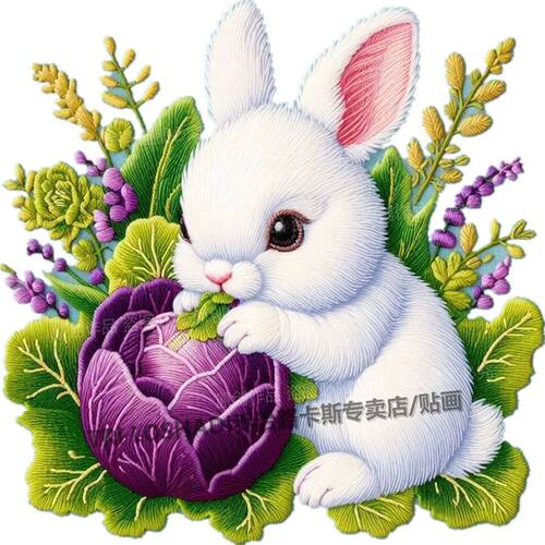 小白兔吃白菜贴纸可爱厨房贴画防油污自粘墙贴瓷砖裂缝遮丑贴门窗