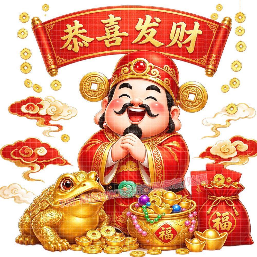 开心财神爷贴纸新款可爱卡通财神
